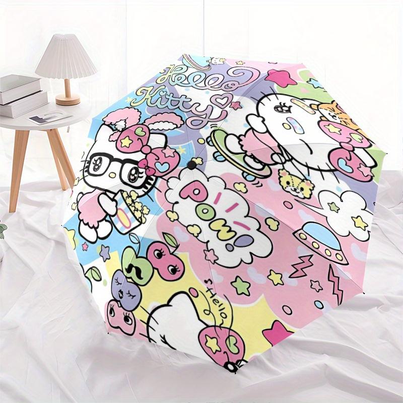 Colorful Hello Kitty Automatic Opening and Closing Umbrella, Lightweight 3-Fold, With Cute Cartoon Characters, Suitable for Home, Outdoor and Daily Us