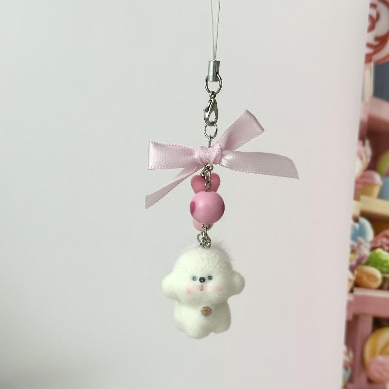 Мультяшный флокированный кулон в виде кошек и собак, брелок для ключей, кольцо для ключей для женщин, девушек, милый кулон для сумки, кавайная цепочка для мобильного телефона, подарки