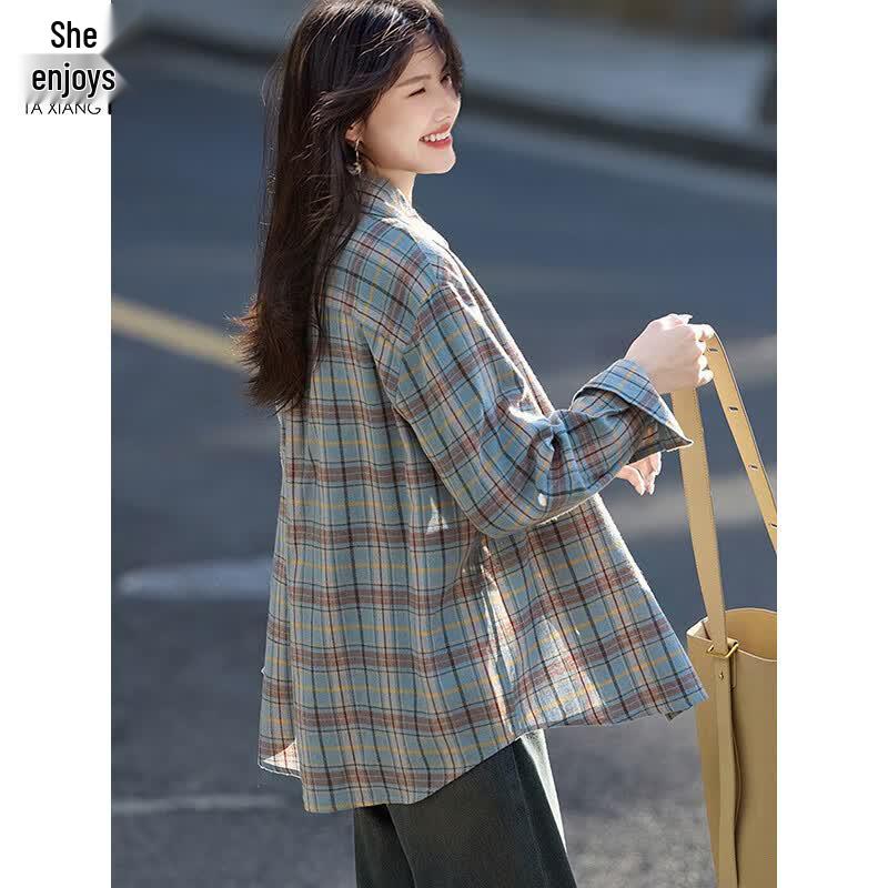 Women's Casual Plaid Long-Sleeve Shirt Jacket