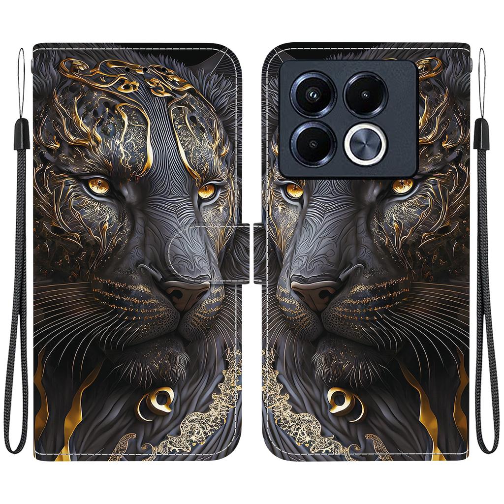 Handmade PU Leather Flip Case for Infinix Note 40 / Note 40 5G (X6853/X6852) Anti-Slip Shockproof Cover with Wrist Strap & Heart/Rose Cat Designs