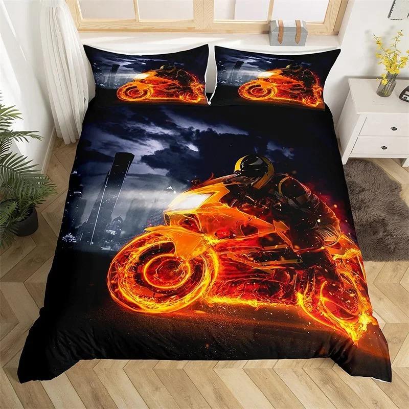 Пододеяльник Extreme Sport Motocross Комплект постельного белья для подростков и мальчиков, микрофибра, 3D, тема мотокросса, гонки, движения, пододеяльник