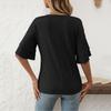 Women's Fashion Solid Color V-Neck Ruffle Sleeve Short Sleeve T-Shirt Top