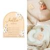 Newborns Announcement Sign Wooden Hello World Plaque Birth Month Milestone Sign for Baby Shower and Hospital Decor