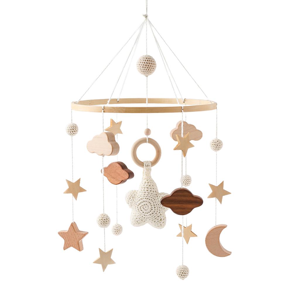 Crib Rattle Baby Bed Bell Newborn Wind Bell Hanging Tinkling Toy Wooden Baby Room Decorative Toy Star Shape Infant Crib Bell Rotating Music Rattle