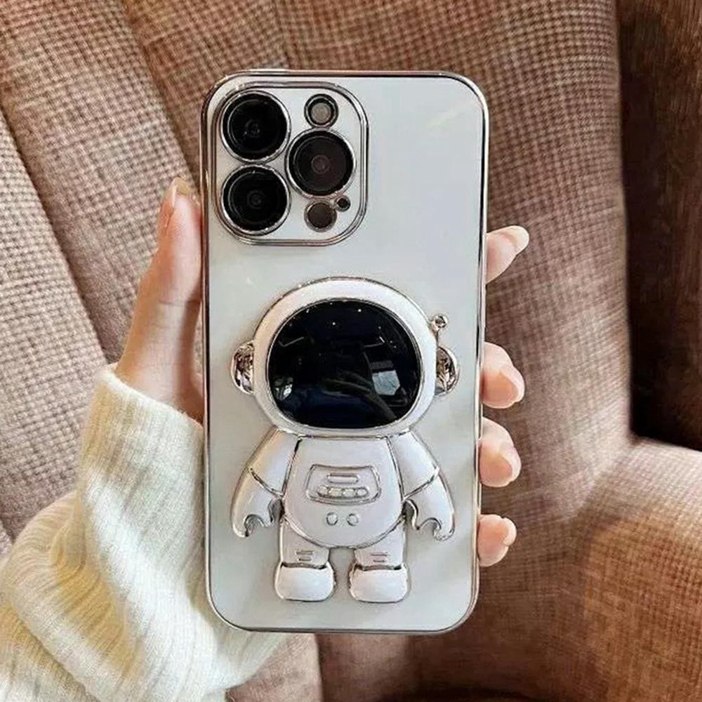 For iPhone 12 Pro Case Electroplating Soft TPU Phone Cover Astronaut Hidden Kickstand