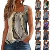Женская майка, повседневная модная блузка без рукавов с принтом и квадратным воротником, подходит для лета
