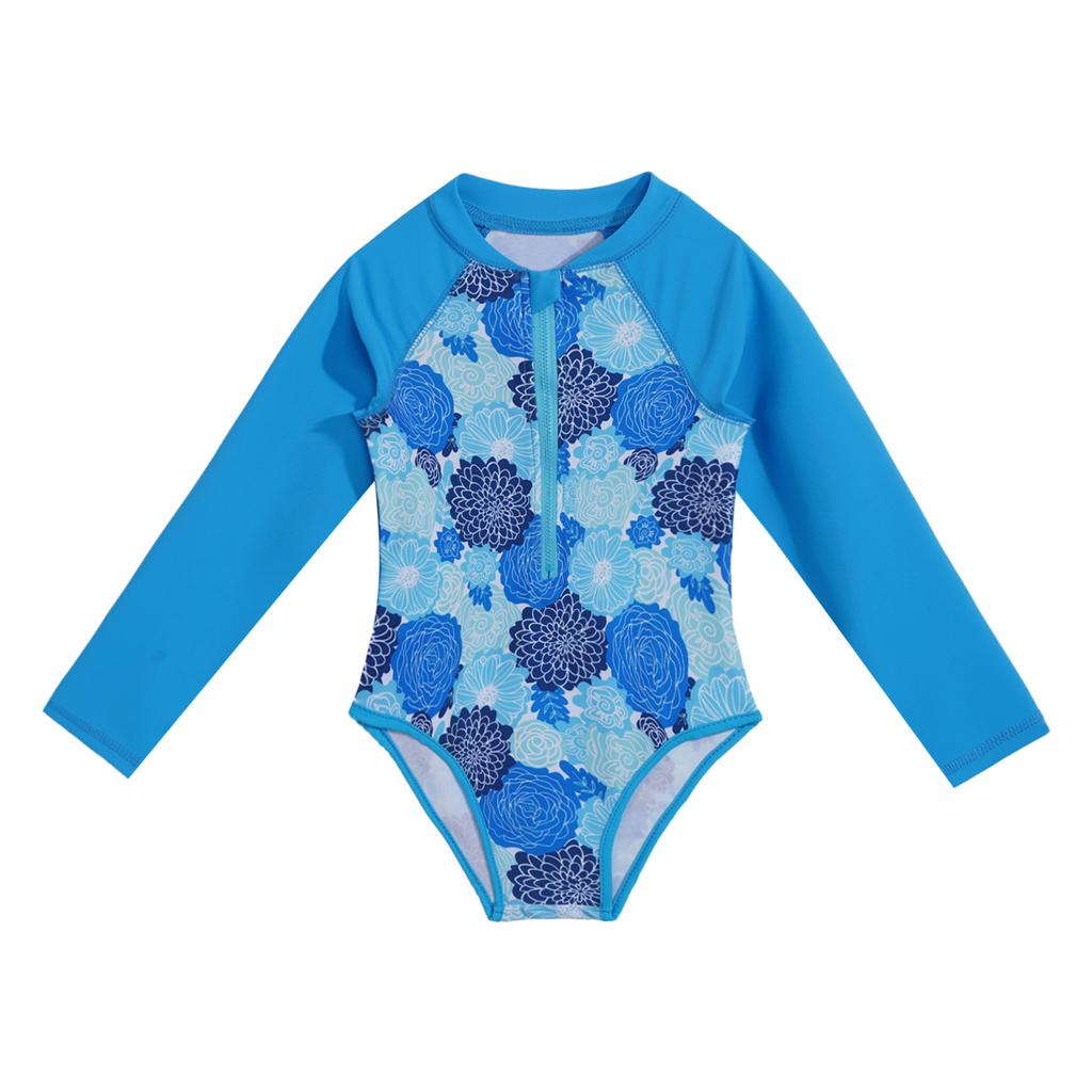Детский купальник для девочек, купальный костюм на молнии с длинными рукавами и принтом пальм, купальный костюм, боди, пляжная одежда