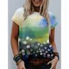 Свежая Цветочная 3D Цифровая Печать Женская Модная Повседневная Футболка с Короткими Рукавами и Круглым Вырезом