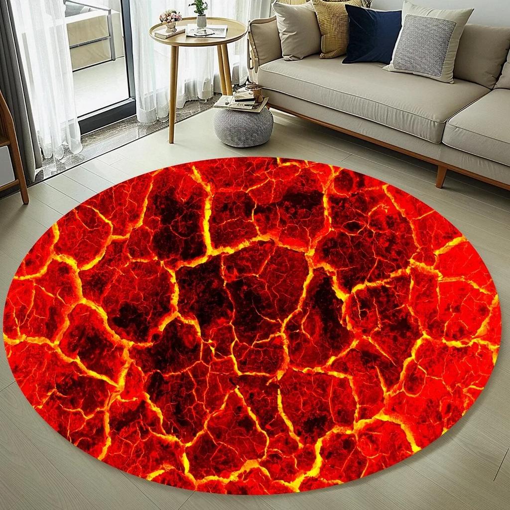 ~O~Lava-Inspired Round Rug – Moody Dark Theme Floor Mat for Living Room, Bedroom & Bold Home Decor