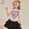 Детская летняя футболка с коротким рукавом Hello Kitty, лето 2025, новая, с рисунком в виде сердца, милый мультяшный, с полурукавом, летний топ для детей