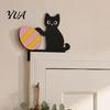 Modern Home Ornament Wooden Cartoon Cat Door Frame Pendant, Cute Black Corner Stylish Cabinet Edge Decor Decoration, Decorative Wall Sticker for Photo
