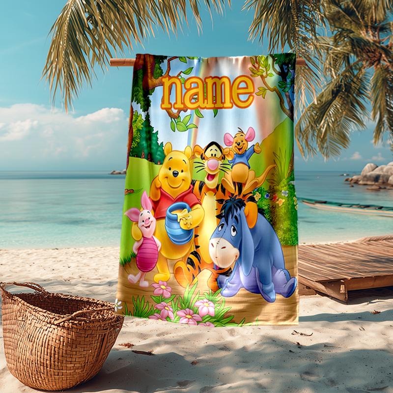 Custom Name Ultra-Soft Beach Towel with Winnie Theme,Ideal for Pool - Camping, Diving - Perfect Travel Essential, Vibrant Beach Towel.
