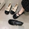 2025 Spring and Autumn Single Shoes Women's Flat-soled Small Fragrant Mary Jane Small Leather Shoes French Thick-soled Soft-soled Shallow Mouth W