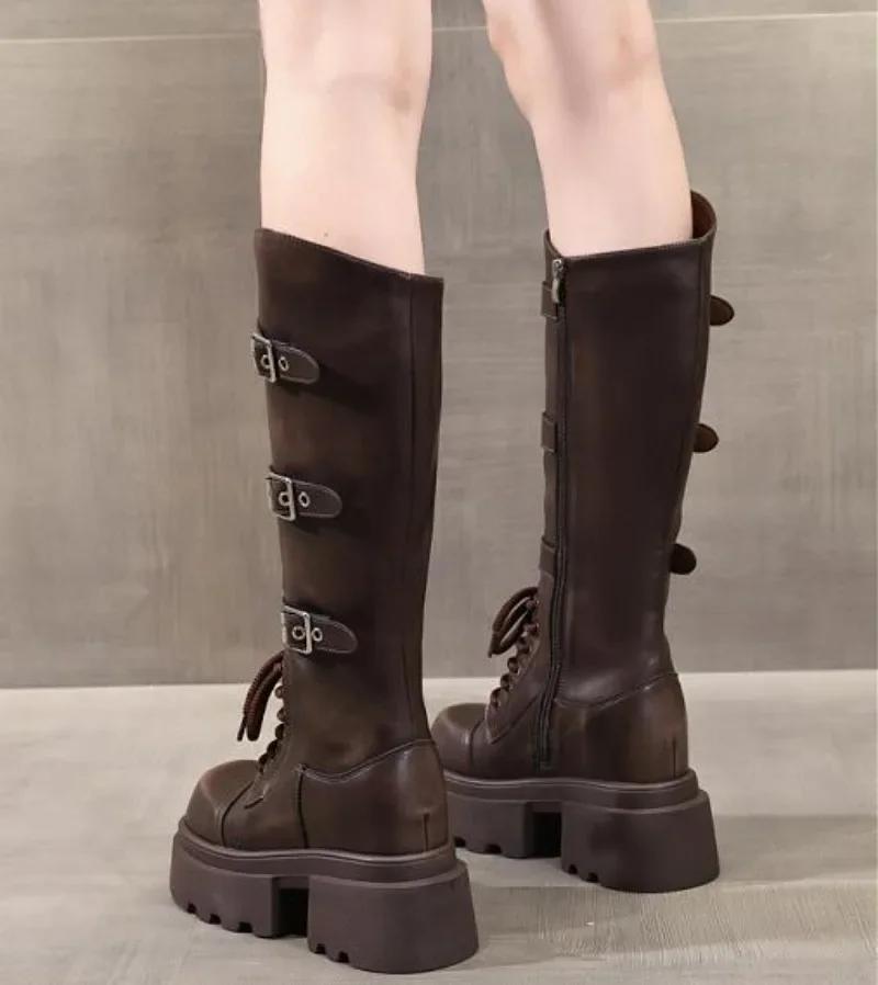 9,5 см модные женские ботинки из микрофибры синтетические кожаные ботинки осенние на платформе танкетка колено модные британские ботильоны весенние туфли