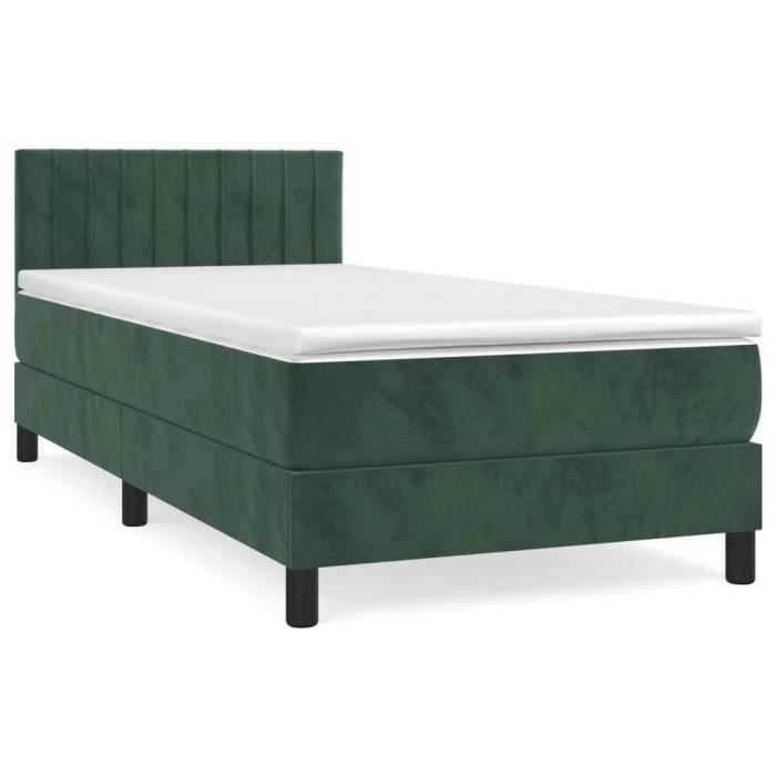 3141410 vidaXL Lit à sommier tapissier avec matelas Vert foncé 100x200 cm