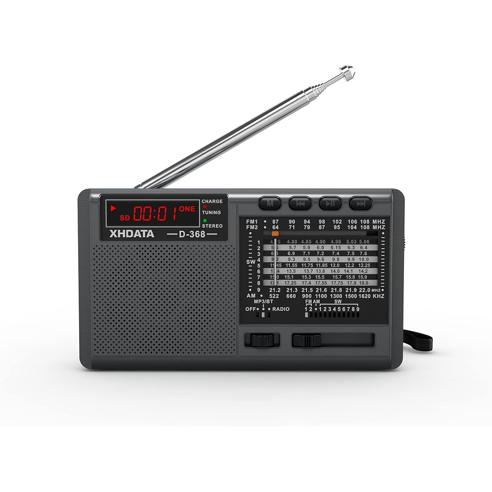 Портативное FM AM SW радио XHDATA D368 с высокой чувствительностью, DSP стерео, зарядкой Type-C, MP3-плеером, работает от батарей