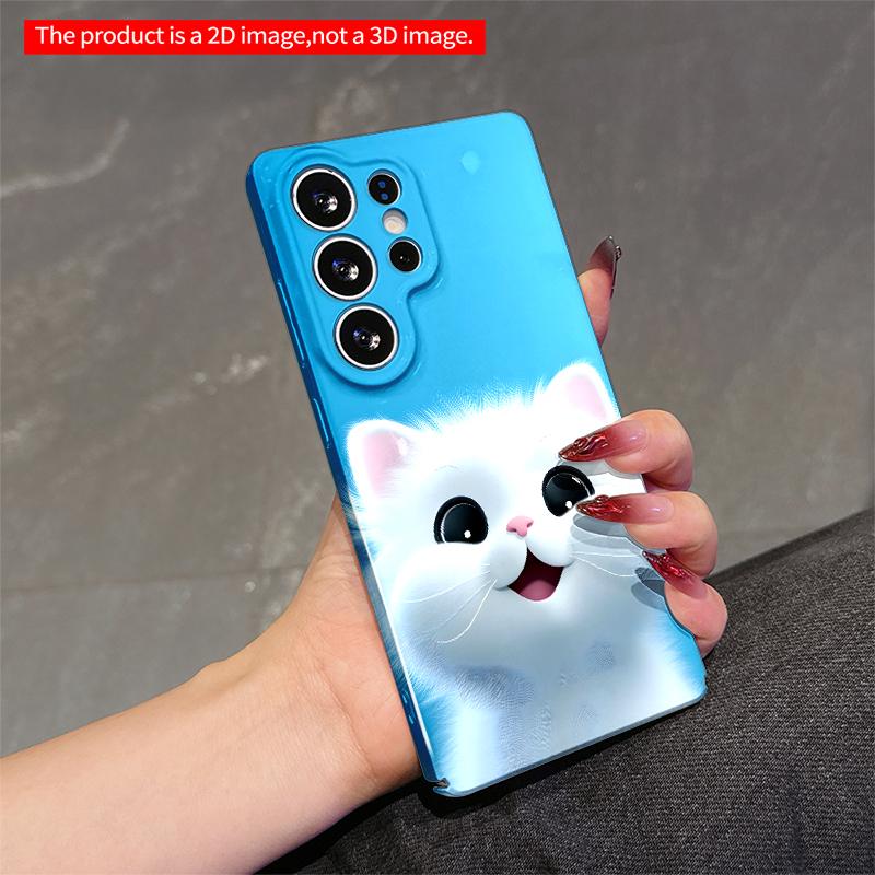 2DFlat Samsung phone case Cute White Cat Face on Blue Background Phone Case Applicable to Galaxy S23 S24 S25ULTRA S26 A12 A14 A15 A16 A54 A55