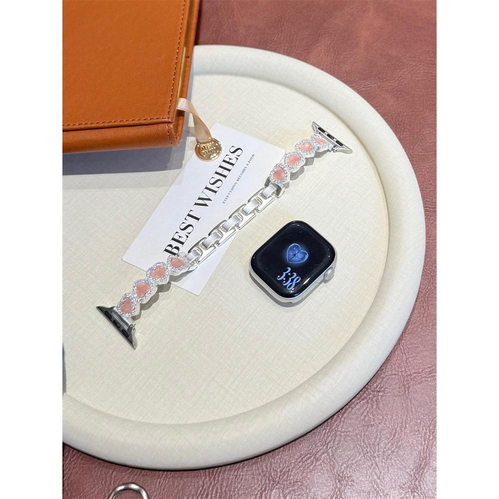 Heart Copper Zircon Shell Metal Strap For Apple Watch Ultra 49/46/45/44/42/41/40/38mm, Fashion Metal Bracelet Wristband Series 10 9 8 7 6 5 4 3 2 1 SE