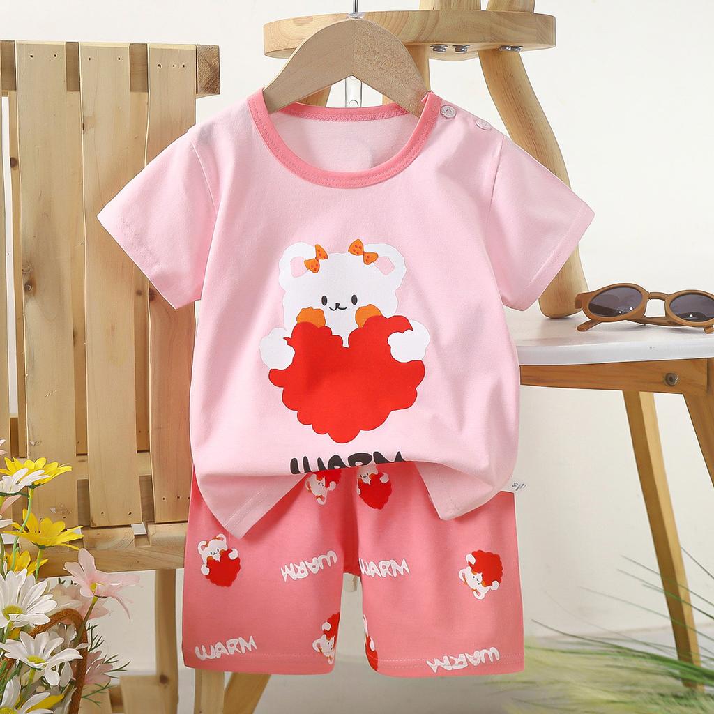 Children's Casual Short-sleeved Summer Cotton T-shirt Set for Boys and Girls