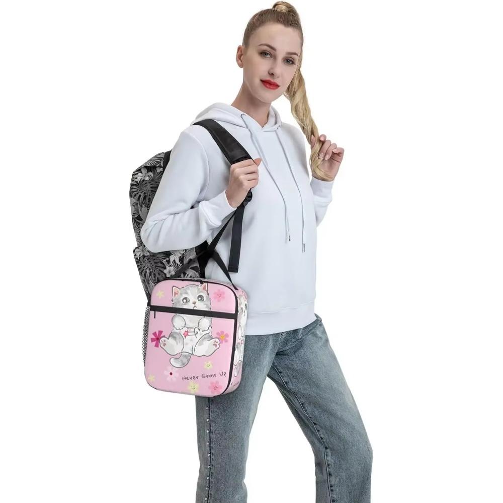 Милый кот розовый ланч-бокс многоразовый двойной герметичный изолированный ланч-бокс охладитель термосумка для работы пикника путешествия кемпинга