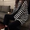 Autumn Wear New Harajuku Style Ins Tide Black and White Stripes Early Autumn Loose Long-sleeved T-shirt Female Student Top