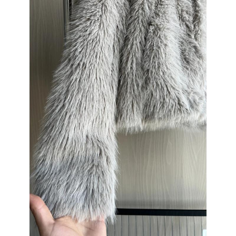 Winter Women's Fashion Faux Fur Effect Long Sleeve Stand-up Collar Short Coat