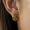 Yori Fashion Серьги-гвоздики из нержавеющей стали с молотковым покрытием, плиссированные, геометрической формы, квадратные, для женщин, элегантные, шикарные, привлекательные, ювелирный подарок