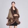 Женский oversized вязаный кардиган с воротником из искусственного кроличьего меха, свободный рукав летучая мышь, шаль-накидка, зимний
