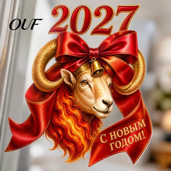 Настенные украшения для класса 2027 Год Козы, Статичная наклейка на окно с красным бантом, Китайская водонепроницаемая пленка, Новая наклейка на стекло, Многоразовый ПВХ
