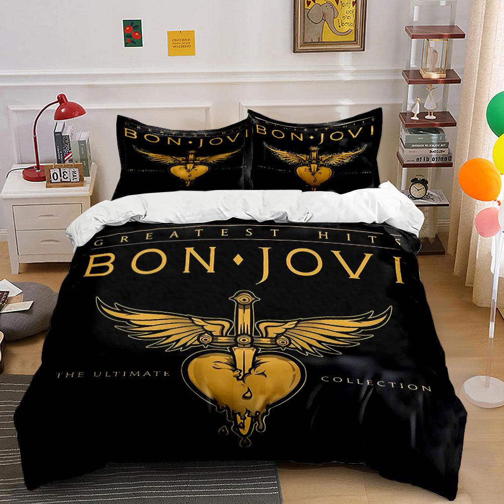 "Bon Jovi Bedding Set Black" Bedding Duvet Cover Set Duvet Cover Pillowcases (1 * Duvet Cover 2 * Pillowcases, without duvet insert)
