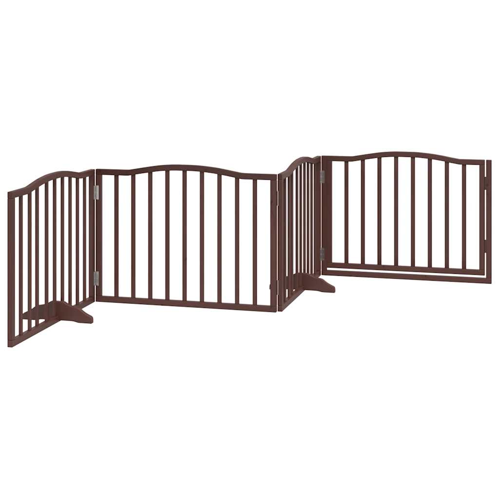 4 Piece Dog Gate with Door Foldable Brown Oak Finish 320 cm Poplar Wood
