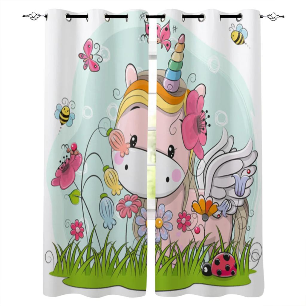 Мультяшный милый единорог окна шторы для гостиной детской спальни оконные шторы кухонные шторы 2 панели cortinas
