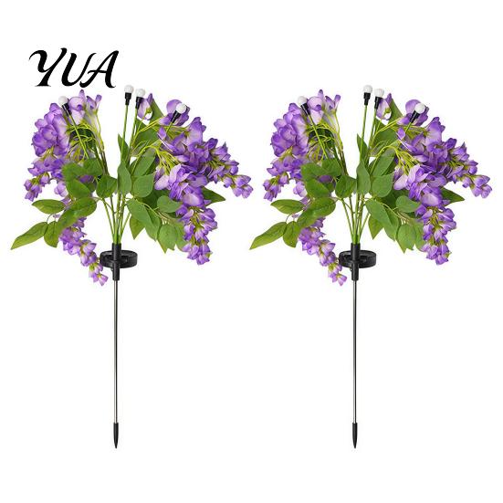 Artificial Flower Solar Lights 2Pcs Lights, Lily Bamboo Wisteria Garden Stake Decorative Stakes for Lawn Powered Firefly Waterproof Pathway