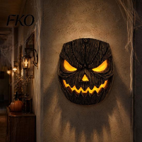 Halloween Porch Light Cover Pumpkin Face Figurine, Wall Mounted Tree Statue, Mask Spooky Resin Hugger for Outdoor Yard, Decor Easy Install