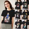 Women Clothing Black T-shirt Casual Tops Family Hot Mom Printing All-match O-neck Slim Commuting Short-sleeved Soft Ladies Tops