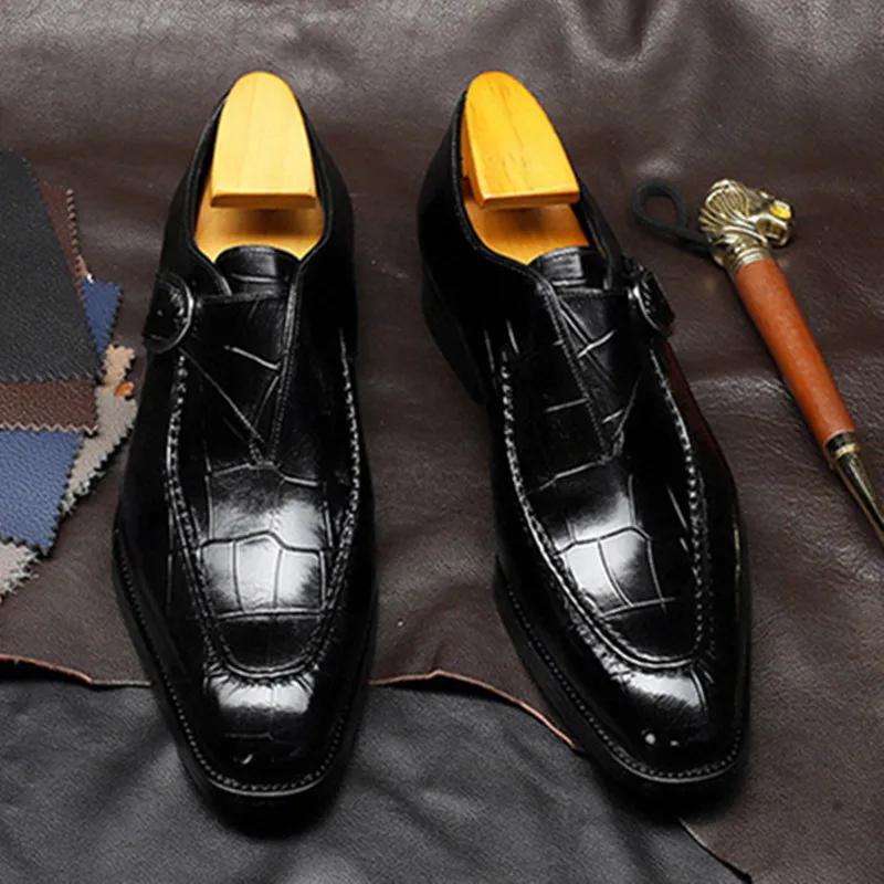 Мужские туфли Slip-On Black Crocodile Pattern кожаные мокасины Мужские туфли для офиса Свадебные туфли для мужчин мокасины