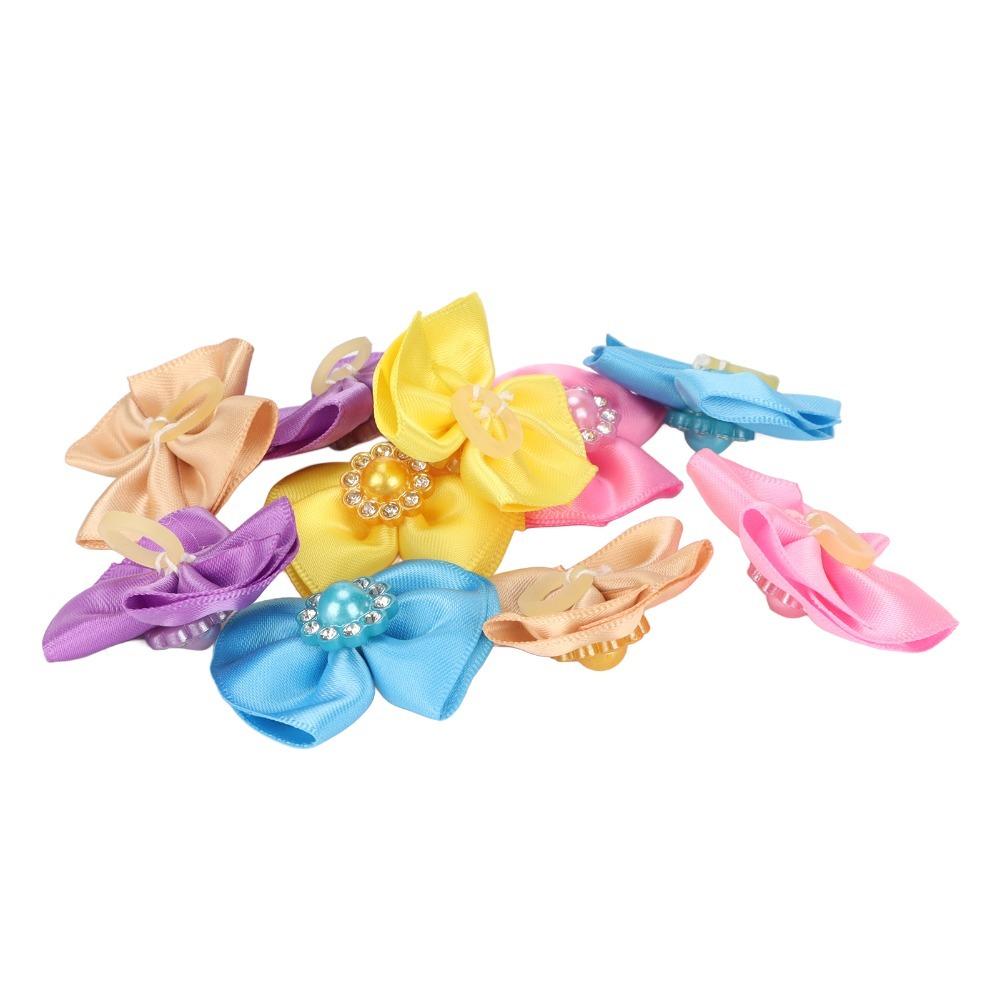 20pcs Bow Knot Shape Dog Hair Bows Assorted Colors Puppy Hair Rubber Bands Daily Grooming