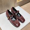 French Retro Evening Breeze Gentle With Skirt Mary Jane Small Leather Shoes Burgundy Single Shoes Thick Heel Large Size Women'S Shoes 4143
