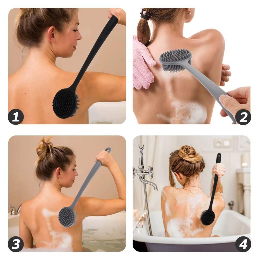 Скраббер для отшелушивания с длинной ручкой и отверстием для подвешивания Силиконовый инструмент для отшелушивания Ванная