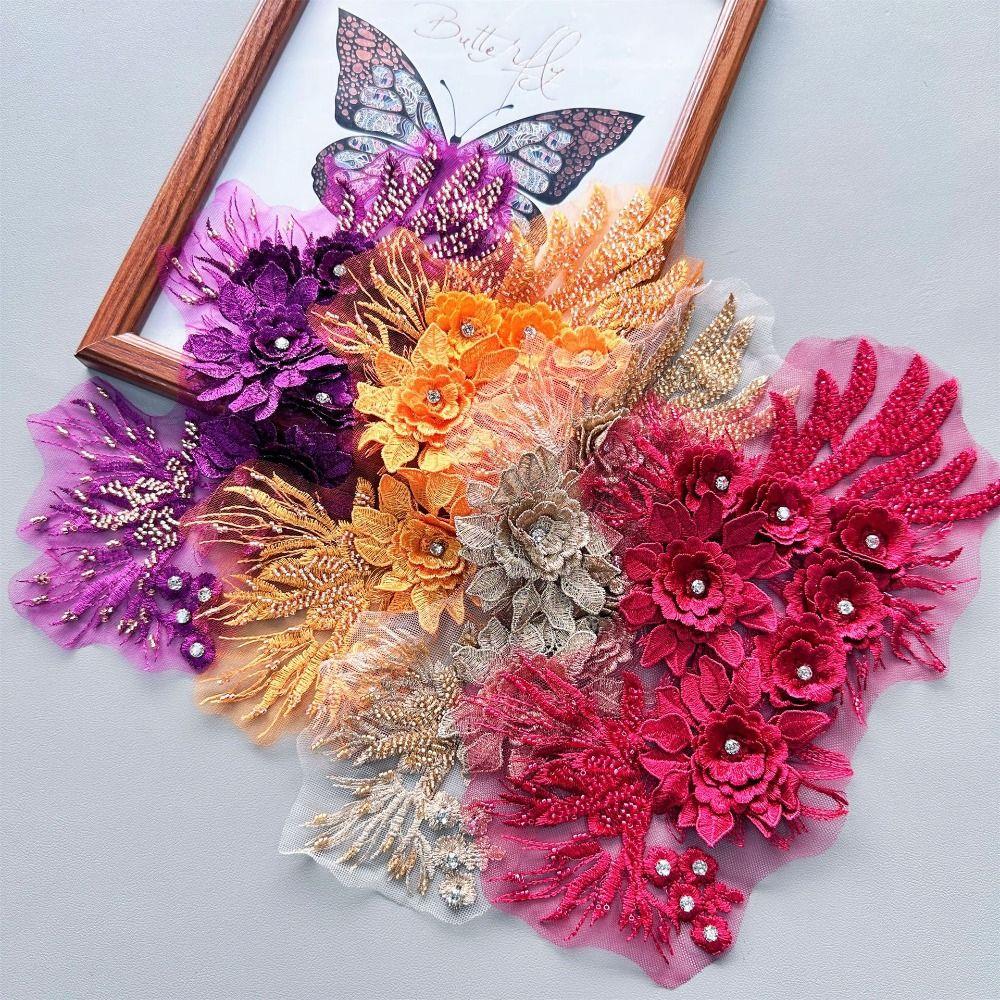 DIY Colorful Beaded Flower Patch Embroidered Handmade Clothing Patch Rhinestone Clothes Appliques Sewing