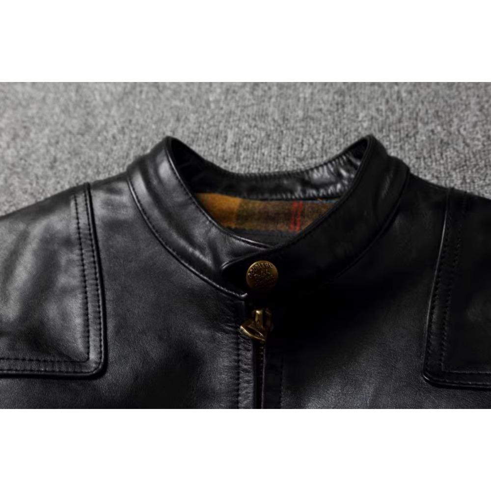 Китайский размер, стиль RL, верхний слой, вощеная конская кожа, куртка из натуральной кожи, мужская, воротник-стойка, коричневая, мотоциклетная, мужская, байкерская, осенняя