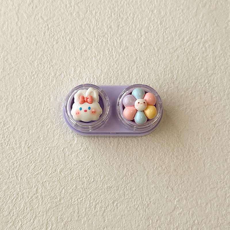1pc Cute Animal Contact Lens Case Mini Contact Lens Box Portable Lightweight Travel Lens Care Tool with Tweezers