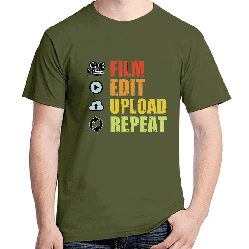 Film Edit Upload Repeat Funny Film Graphic T Shirts Cotton Short Sleeve Tshirts Summer Tees Tops Streetwear Unisexs Clothes