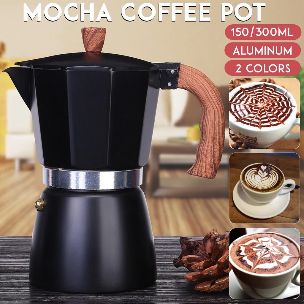 150ml/300ml Coffee Maker Aluminum Mocha Espresso Percolator Pot Coffee Maker Black/Blue Moka Pot Stovetop Coffee Maker 3 Cups/6 Cups