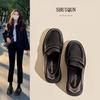 2025 Autumn British Style Small Leather Shoes Women's New One-pedal Single Shoes Small Height-increasing Thick-soled Muffin Loafers