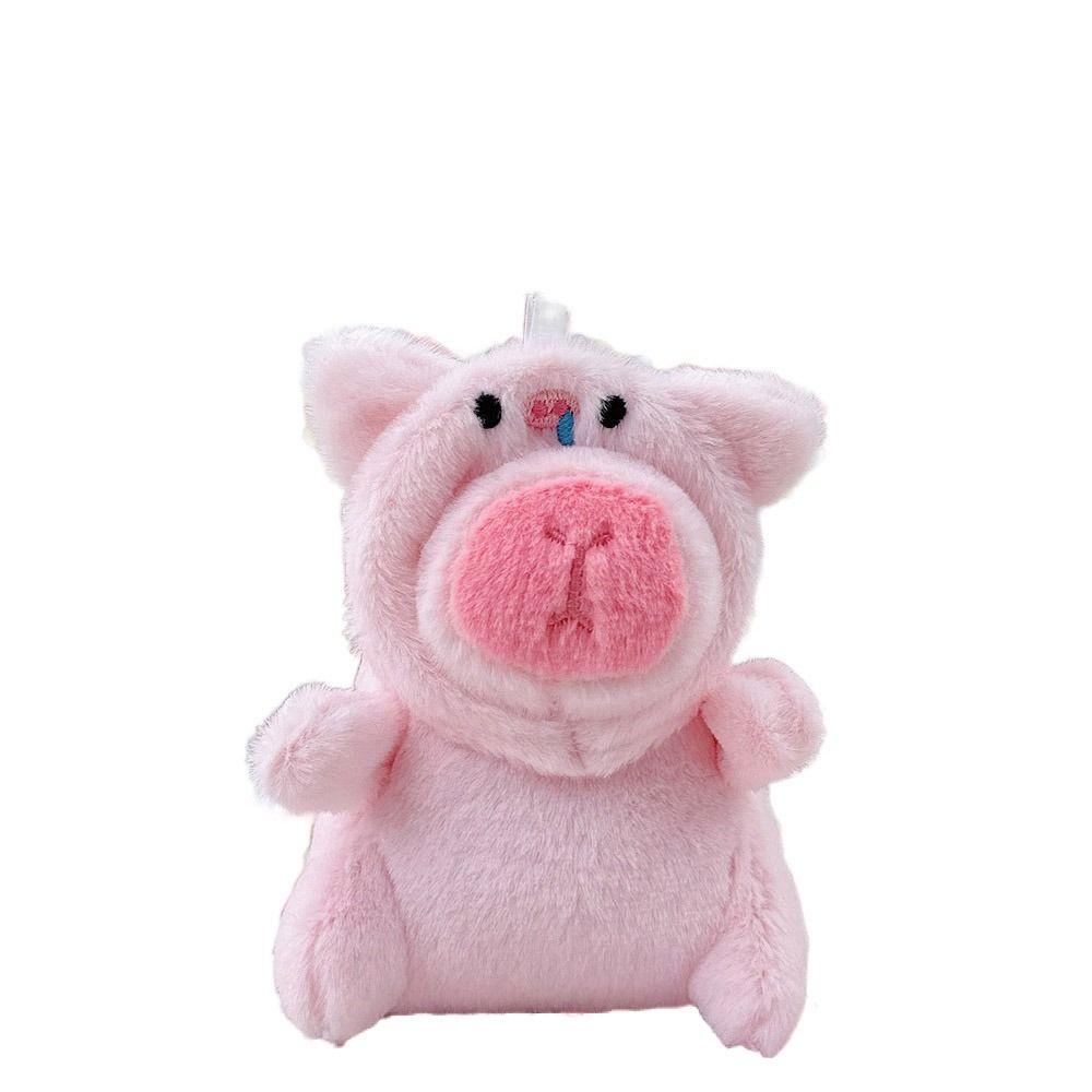 Pink Plush Capybara Doll Toy Stuffed Animals Keychain Pendant Car Ornament Bag Decoration Cartoon Capybara Doll Birthday Gift