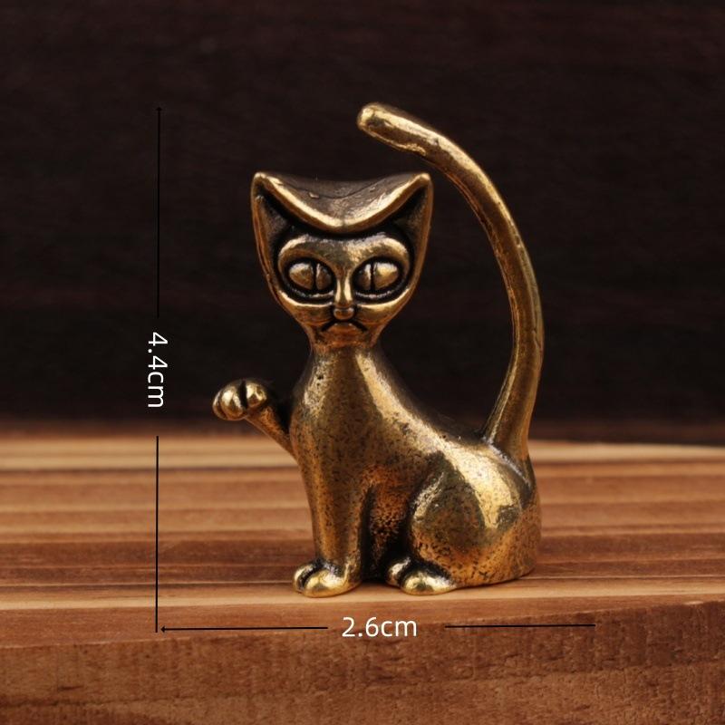 Retro Brass Cat Lovers Statue Ornament Copper Animal Sculpture Incense Burner Tea Pet Home Desktop Decorative Accessories