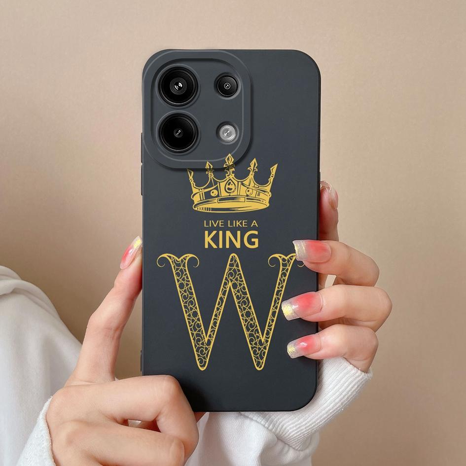 Phone Cases Cover For Xiaomi Redmi Turbo 3 Note 13 13R 5G Pro A3 13 Bumper Luxury A-Z Crown Queen Letters Matte Soft Silicone Screen Protector Housing
