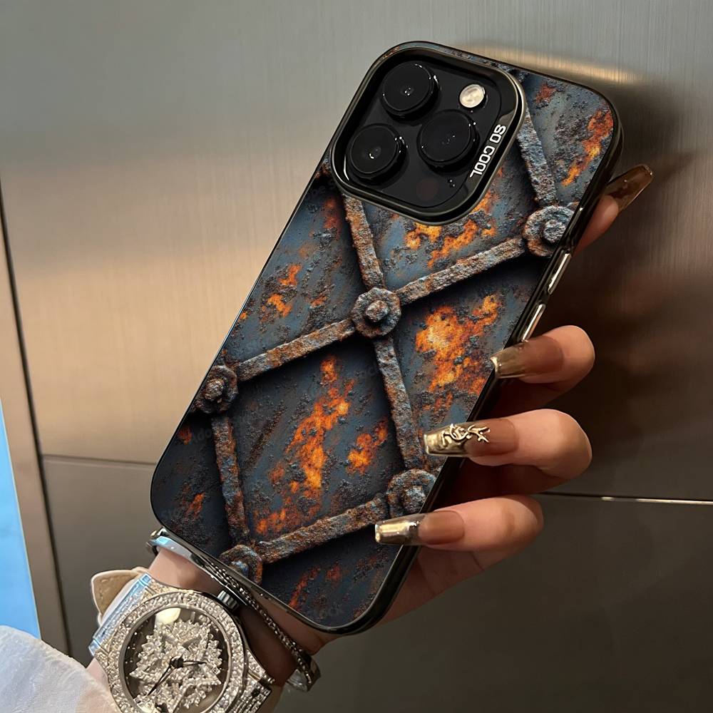 Натуральный- ржавый- текстурный Чехол для телефона Для iPhone 17,16,15,14,13,12,11 Plus Pro Max Цветной Серебристый Чехол для телефона