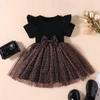 Small And Medium-sized Girls' Short-sleeved Pullover Dress With Mesh Bowknot